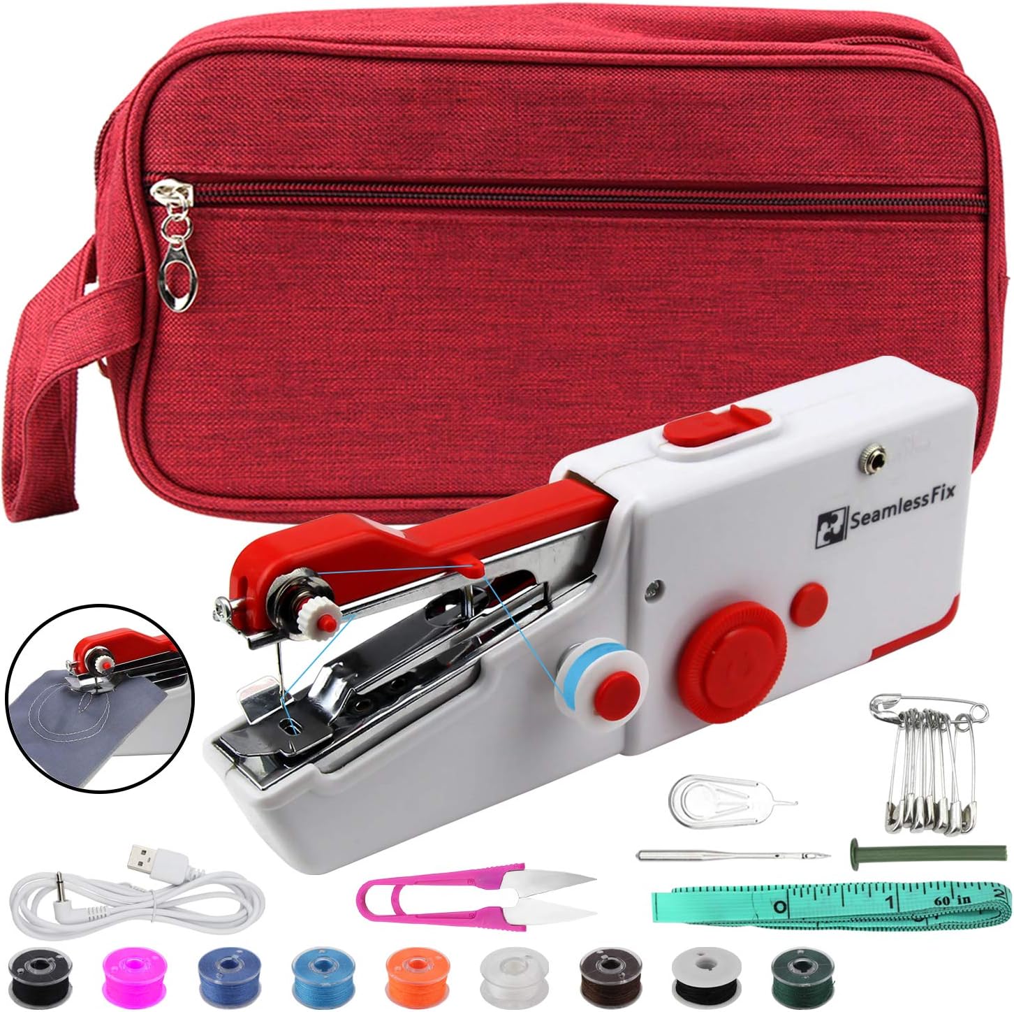 SeamlessFix Handheld Sewing Machine + Sewing Bag, Portable