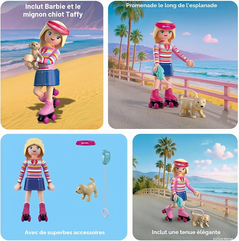 , Barbie Malibu, Set de Patins avec Barbie, Le Chiot Taffy et des Chaussures Convertibles, pour Enfants à partir de 4 Ans, 72126 — photo 4 sur 7
