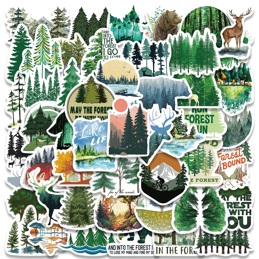 Photo 1 of Forest Stickers, Adventure Aesthetic Outdoor Stickers Bulk, 50Pcs Waterproof Vinyl Nature Stickers for Water Bottles Laptop Scrapbook, Forest Trees Animals Stickers for Kids Teens (Forest)