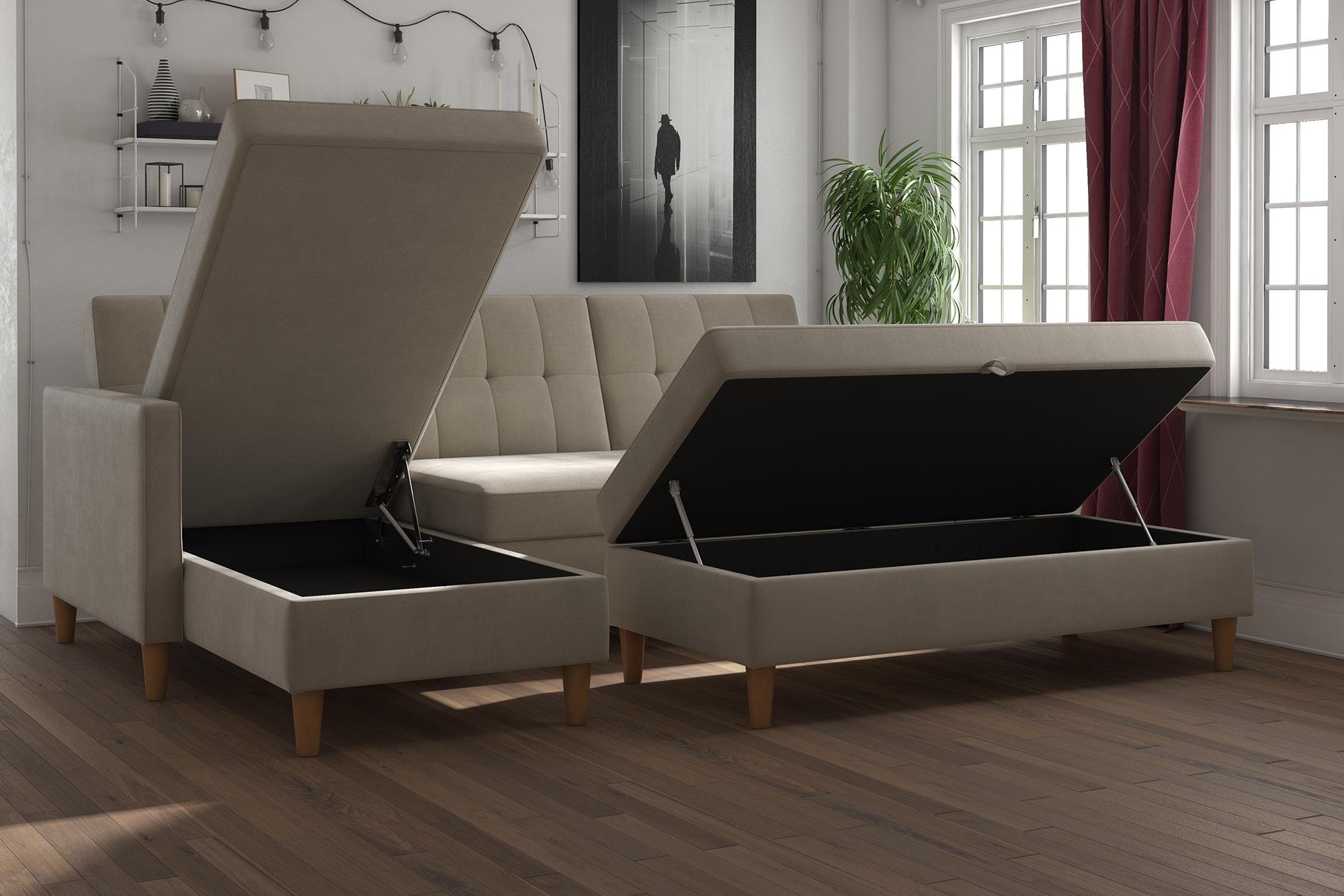 DHP Hartford Storage Sectional Futon with Interchangeable Chaise, Space