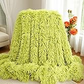 Plush Super Soft Blanket Bedding Sofa Cover Furry Fuzzy Fur Warm Throw Qulit Cozy Couch Blanket for Winter (63"x79",Yellow Green)