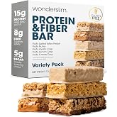 Wonderslim High Fiber Protein Bars, Low Calorie Snack &ndash; Variety Pack, 7ct | 15g Protein, Up to 8g Fiber &ndash; Gluten-Free, Low Sugar, Protein Snack for Hunger &amp; Craving Control, Weight Management Support