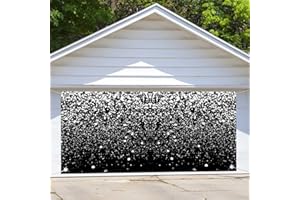 LACOIIME 6X13ft Large Black Silvery Garage Door Background Decoration, Adult Kids Birthday Party Photo Backdrop Decor Banner, Black and Silvery Wedding Parties Garage Door Banner