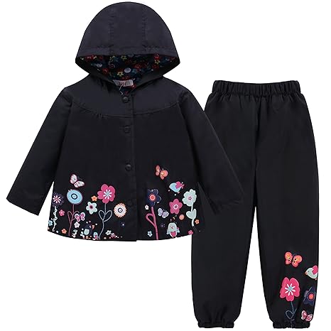 LZH Mädchen Kinder Regenjacke mit Kapuze Regenhose 2pcs Bekleidungsset