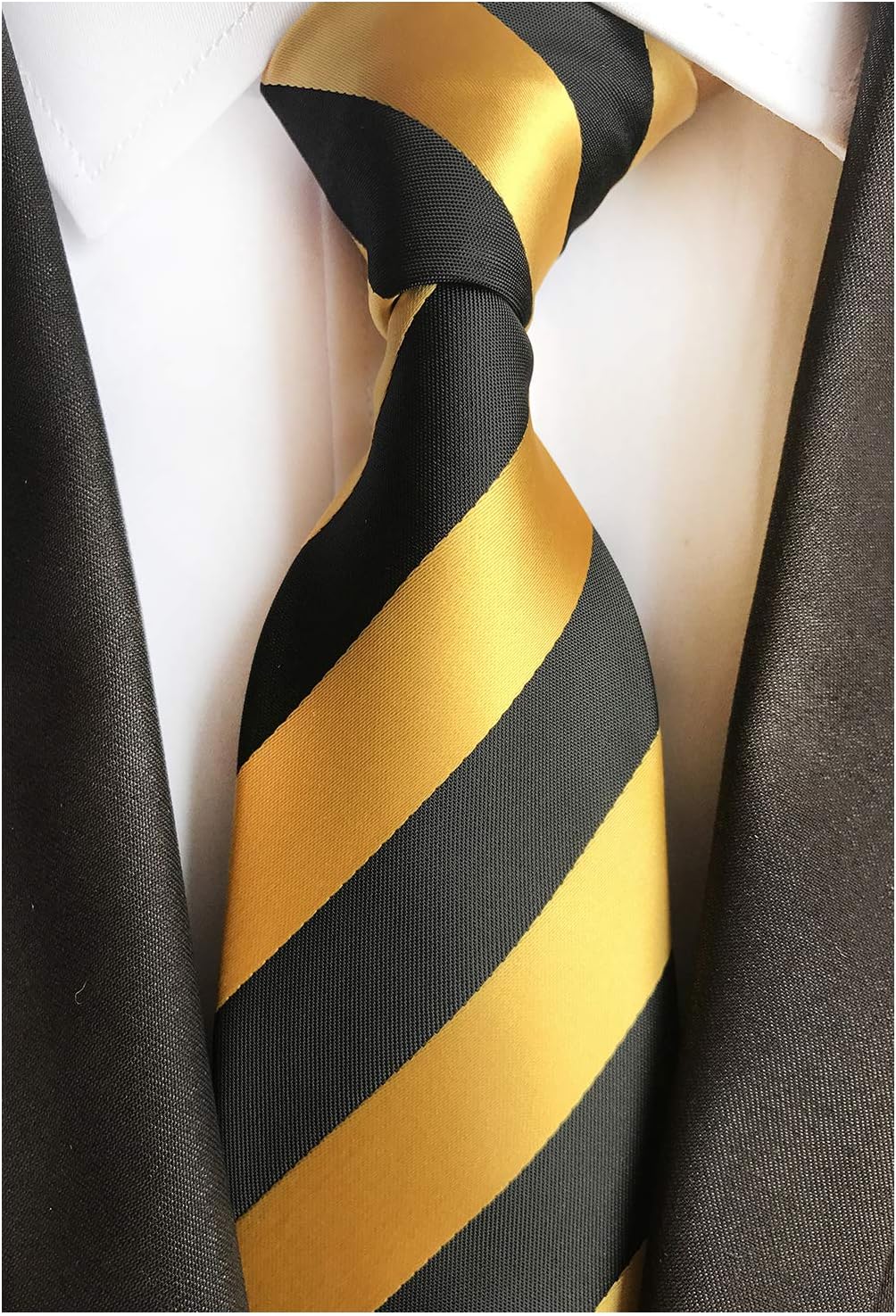 Mens Black Gold Yellow College Woven Silk Clip on Ties Business Formal Neckties