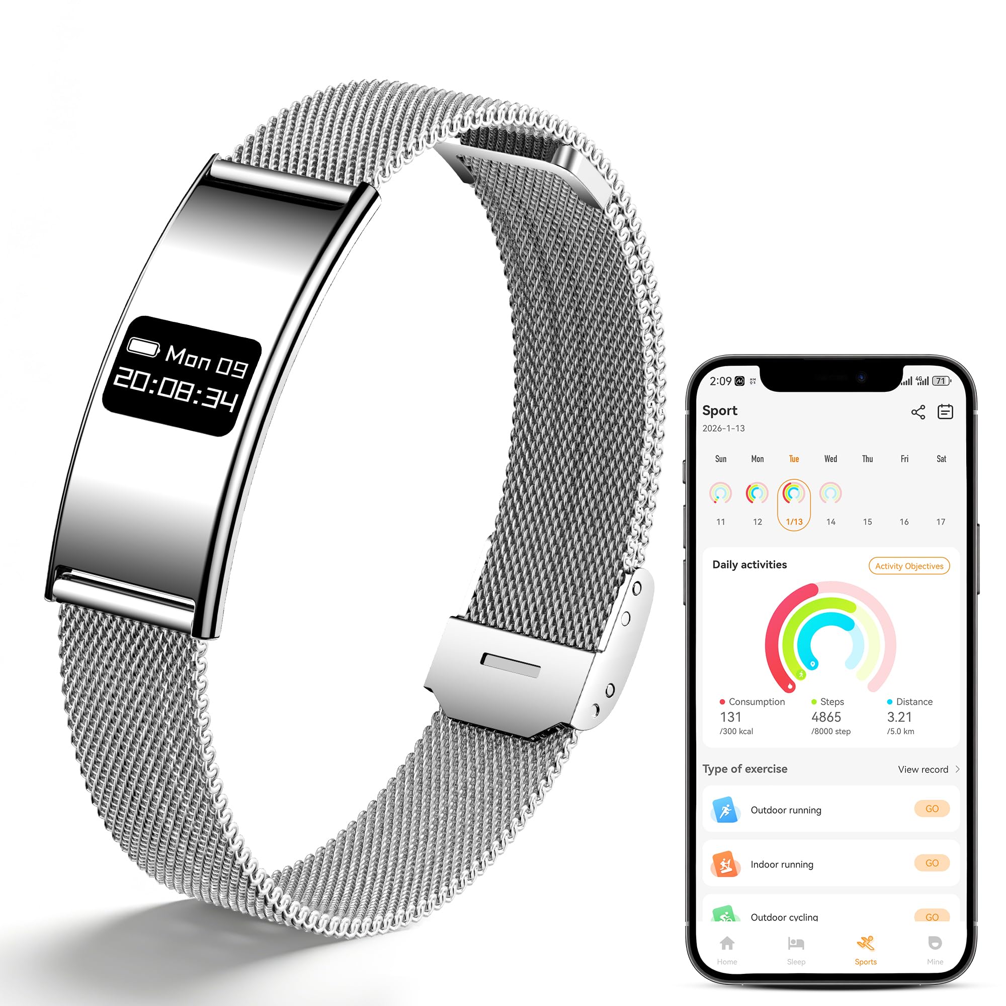 Photo 1 of Irondance Smart Bracelet for Women Men, Activity & Fitness Trackers/SpO2/Heart Rate/Sleep Stress/1ATM Waterproof,Automatic Monitoring Wearable Fitness Tracker with Free App,2 Bands