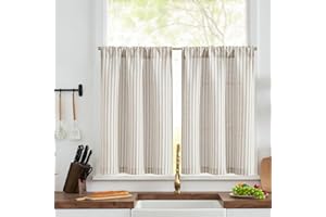 jinchan Striped Linen Kitchen Curtains 30 Inches Tier Curtains Farmhouse Modern Cafe Style Small Window Treatments Airy Light Filtering Rod Pocket for Living Room Bathroom 2 Panels Taupe Grey
