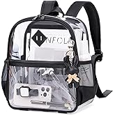 MUSEVOS Clear Backpack for Stadium Events Approved 12×6×12, Thick TPU Mini Clear Bag with Front Pocket for Concert Sport Events Work Travel, Black Transparent