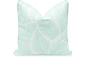 Hofdeco Premium Fall Coastal Patio Indoor Outdoor Pillow Cover Only, 20"x20" Water Repellent for Backyard, Couch, Muted Aqua Leaves