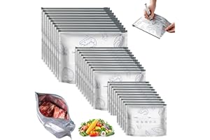 ROTTIPE 30PCS Reusable Aluminum Foil Sealable Storage Bags - Upgraded Food Preservation Slider Bags with Stand-Up Bottom Design for Kitchen Organization (Small, Medium, Large)