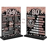 Zirtorei 80th Birthday Decorations Back in 1946 Table Sign for Women, Rose Gold Two-Sides Happy 80 Birthday Wooden Poster with Stand Party Supplies, Eighty Years Old Bday Display Holder Table Decor