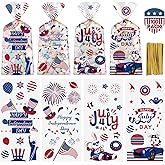 Litmitfu 100 Pcs 4th of July Treat Bags - Happy Patriotic Day Plastic Cellophane Bag, Clear Fourth of July Gift Goodie Candy Favor Bags with Gold Twist Ties for Independence Day Party Favors Supplies
