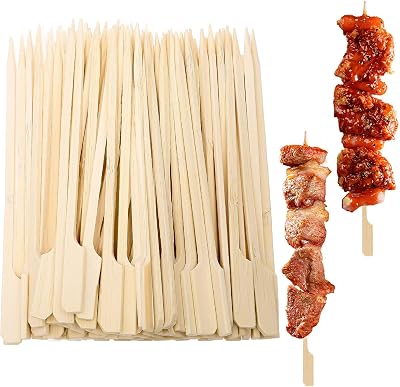 Lanjue 200Pcs Bamboo Paddle Skewers 15cm Natural Wooden Forked Handles