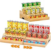 D-werack Expandable Can Rack Organizer for Pantry, 3 Tier Wooden Can holder, Canned Goods Organizer Holds Up to 24 Cans Soda, Cannd Food Storage Display for Cabinet, Pantry, Kicthen Countertop
