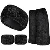 SATINIOR 3 Pieces Faux Fur Headband Set Ear Warmer Headwrap Furry Wrist Cuff Leg Warmers Boot Cuff Accessories for Girls