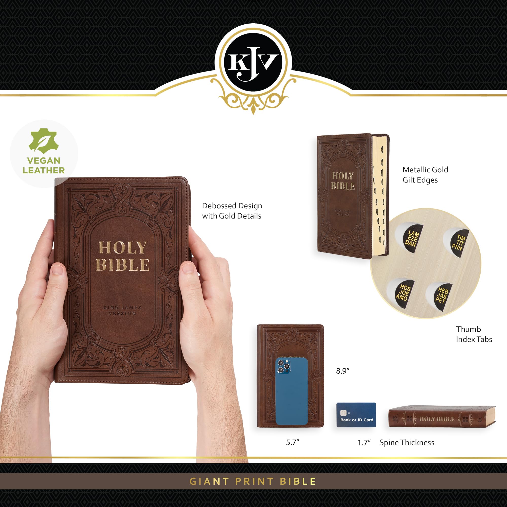 KJV Holy Bible, Giant Print Standard Size Faux Leather Red Letter Edition - Ribbon Marker, King James Version, Medium Brown (KJV Standard GP Editions)