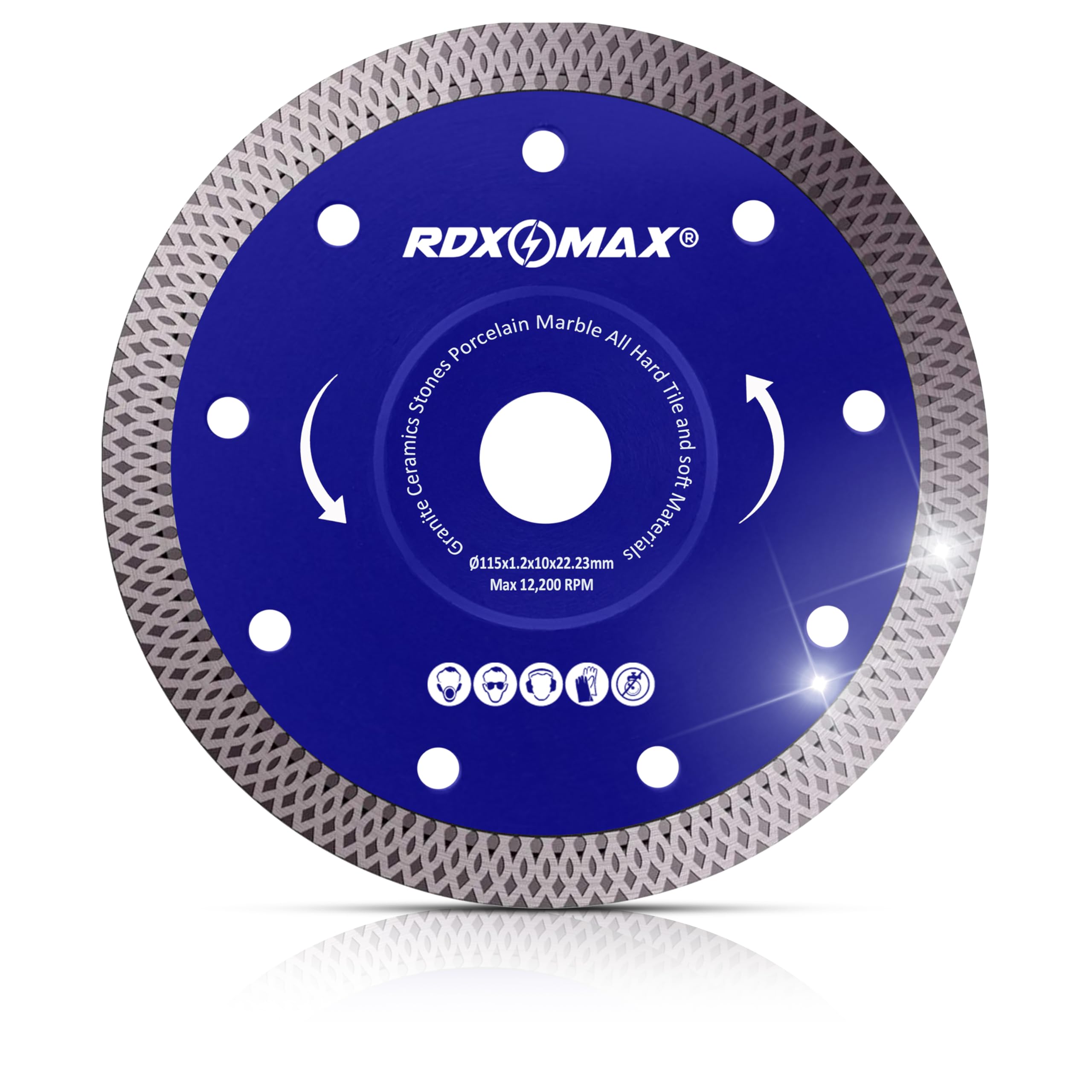 RDXMAX ® 115mm Diamond Cutting Discs for Angle Grinder - Super Thin Fast, Clean Cut on Porcelain, Granite, Marble, Concrete, Tiles, Stones, Bricks & Ceramics- 4.5" Wheel - Size 115 x 1.2 x 22.23mm