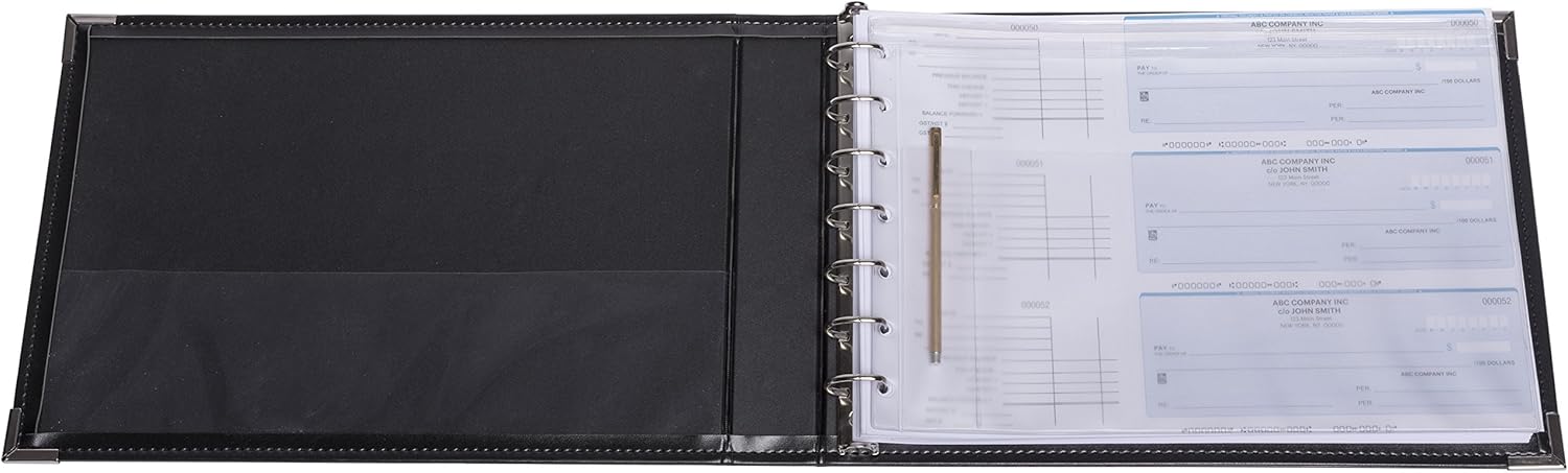 Premium 3UP 7 Ring Business Check Binder w/Zip Pouch (Black) : Office Products
