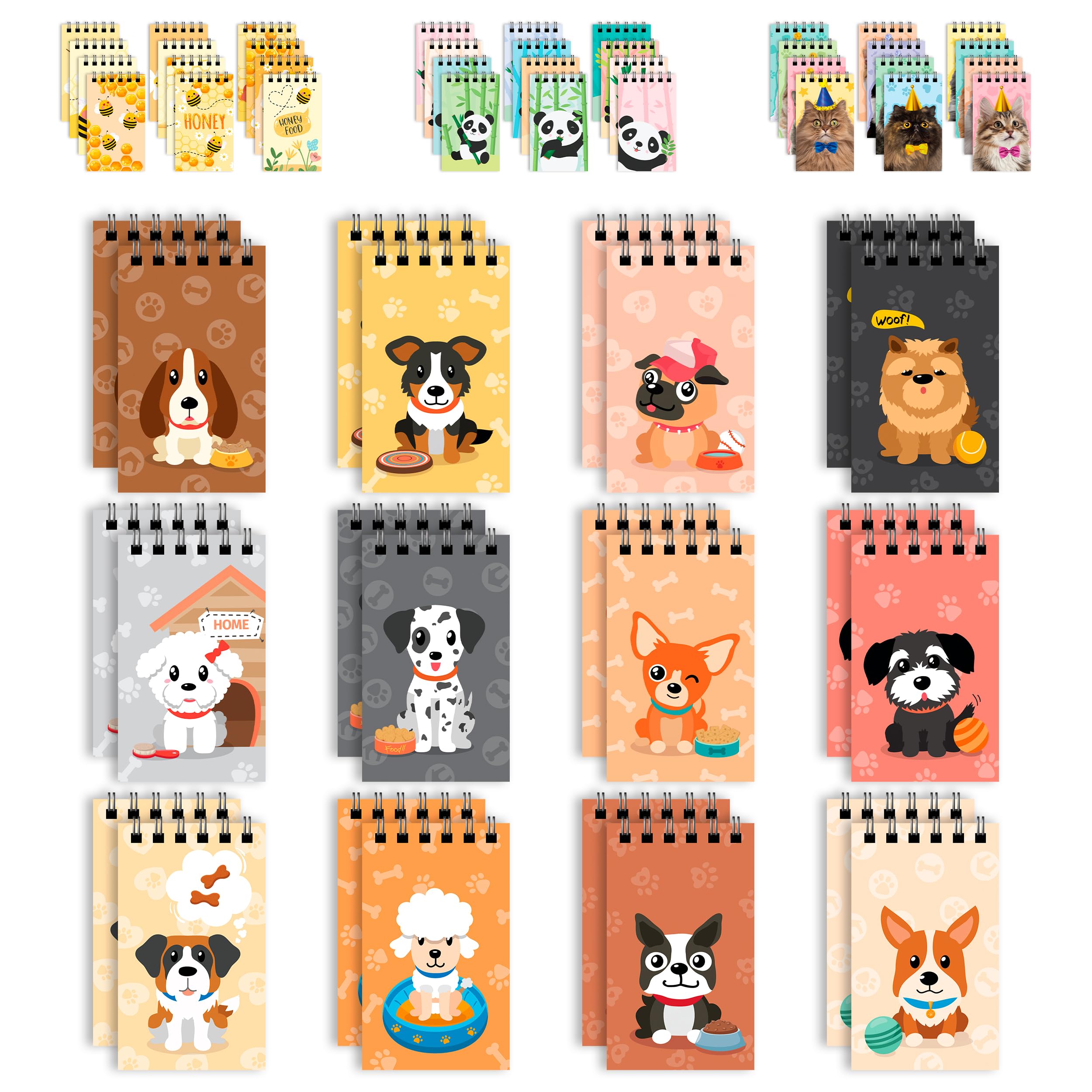 Decorably 24 Pack Dog Themed Party Favours - 12 Adorable Designs 2.4x4in Dog Notebook Kids, Spring-Bound, 20 Sheets - Kid's Party, Birthdays
