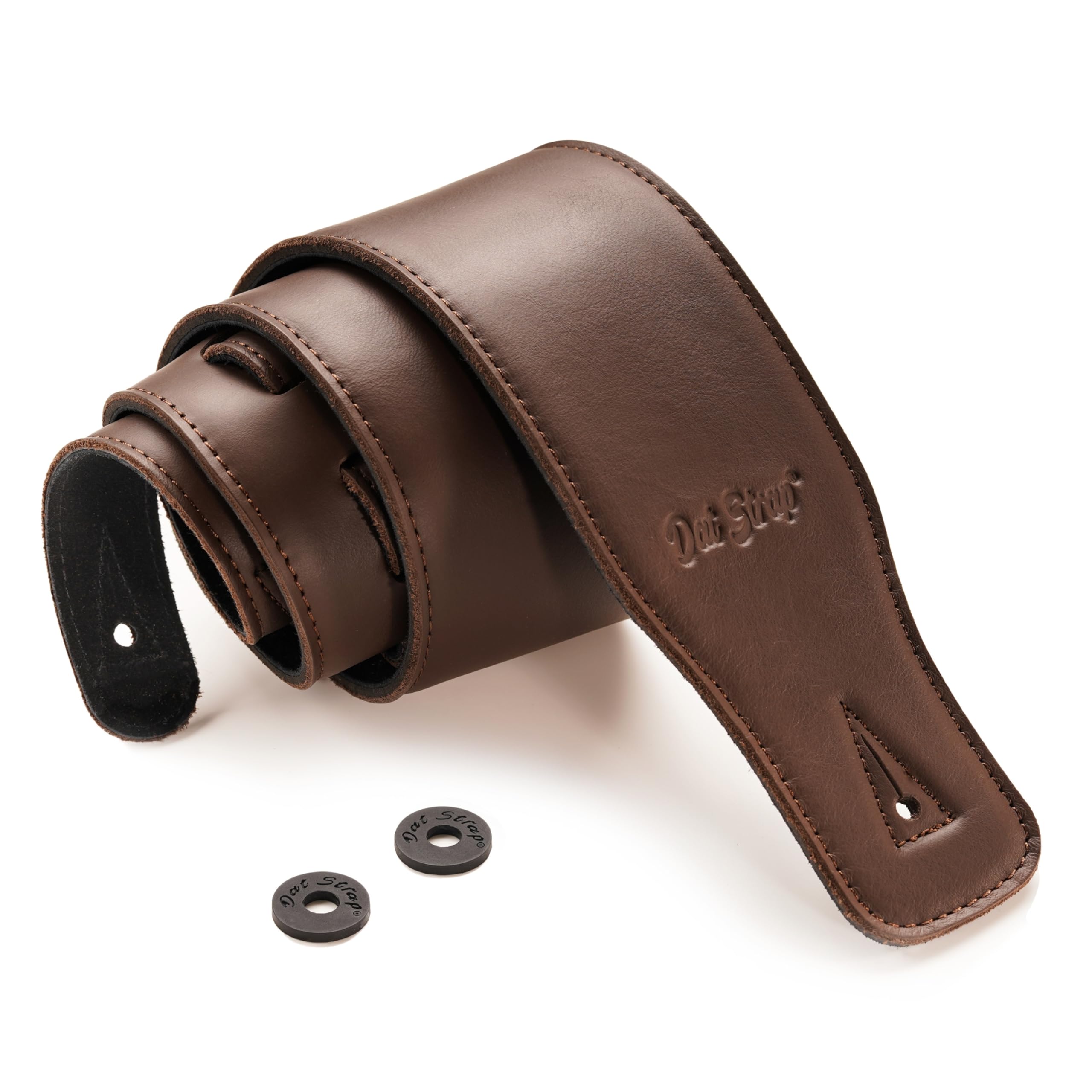 Dat Strap Dark Brown Leather Guitar Strap for Electric, Acoustic, Bass, and Classical Guitar | 3 Inches Wide | Padded for Extra Comfort | Includes 2 FREE silicon Strap Locks