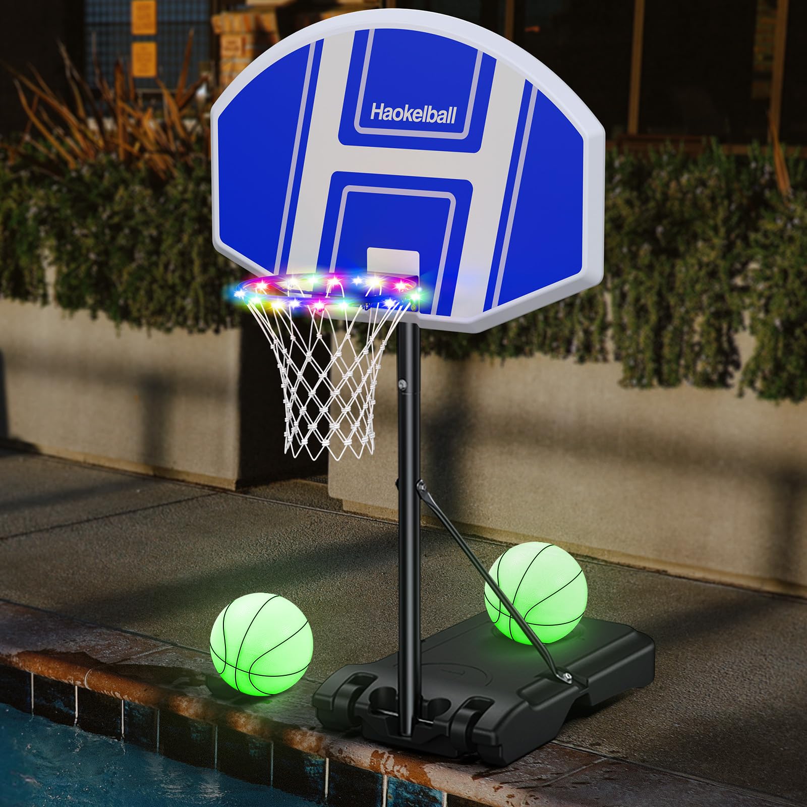 Photo 1 of 35.4" x 23.6" Large Pool Basketball Hoop, Adjustable Height 41"-59", Basketball Hoop for Pool with Light, Includes 2 Balls and Pump, Outdoor Family Fun, Pool Basketball Set for Kids and Adults