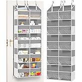 Over The Door Organizer, 5-Tier Extra Large Behind Door Storage with 10 Big Front & 10 Mesh Pockets, 80lb Capacity, Hanging Storage Organizer with Clear Window Kids Toys, Shoes, Diapers, Light Grey