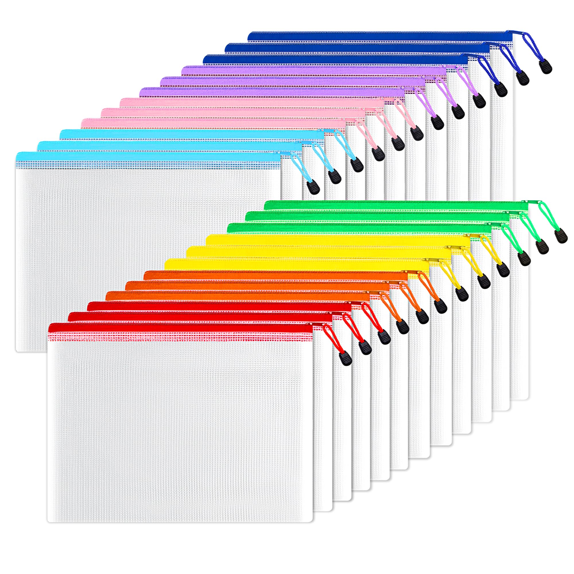 Photo 1 of SUNEE Plastic Mesh Zipper Pouch 10x14 in (6 Colors, 24 Packs),Extra Large Water-Resistant Zip Bag for School Office Supplies, Puzzles & Games Organizing Storage