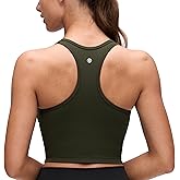 CRZ YOGA Butterluxe Racerback Crop Tank Tops for Women - Padded Y-Back Longline Sports Bras Scoop Neck Workout Yoga