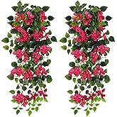Elecxlink Fake Hanging Flowers Plants Bougainvillea Artificial,UV Resistant Faux Silk Flower Fabric Vine for Indoor Outdoor Garden Porch Eave Fence Wedding Wall Spring Summer Decor