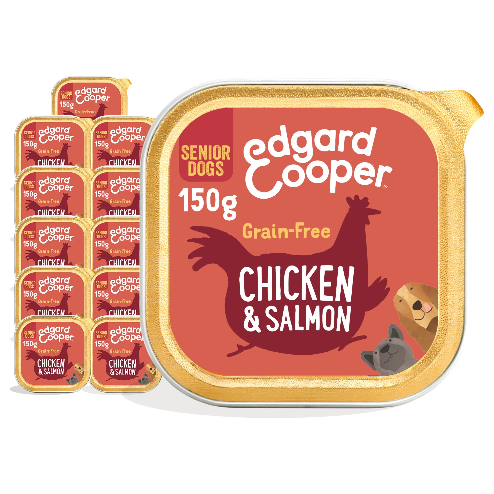 Edgard Cooper Grain-Free Wet Dog Food for Senior Dogs, Chicken Salmon 11 x 150g, Natural Dogs Food in Cup with Fresh Meat Amino Acids, Gluten-Free, High Protein