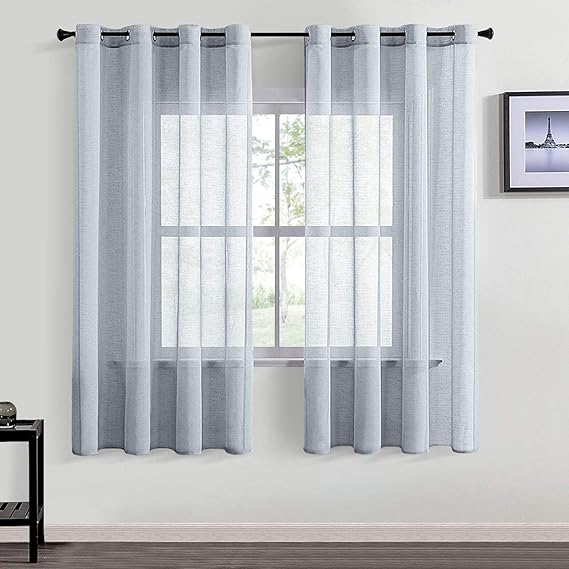 Topfinel Grey Sheer Curtains Linen Textured 63 Inches Long
