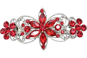 Faship Gorgeous Red Rhinestone Crystal Flora Hair Barrette Clip