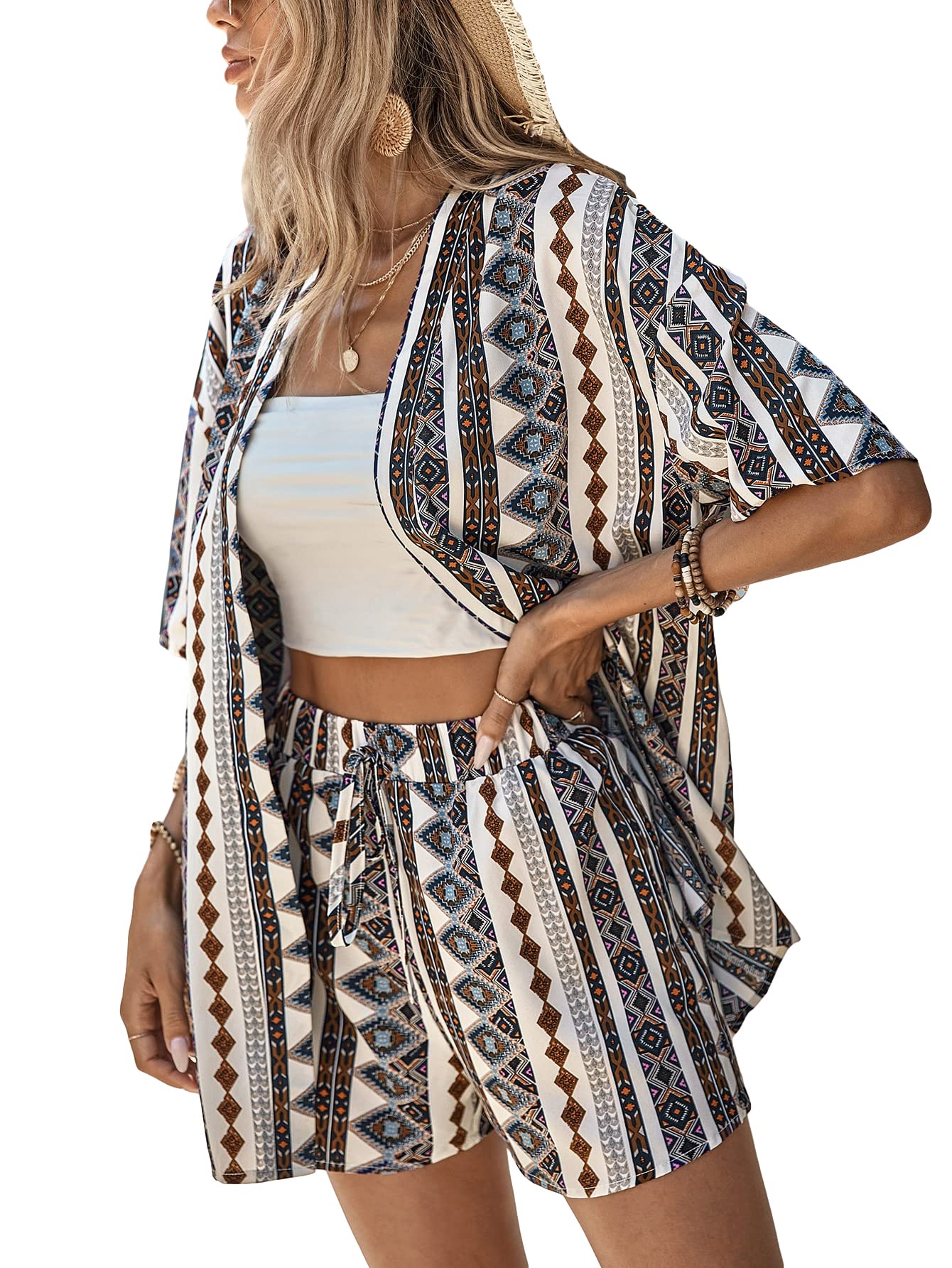 MakeMeChic Women's Boho Floral Vest – Tie Front, V-Neck, Sleeveless Layering Top For Summer - View #4