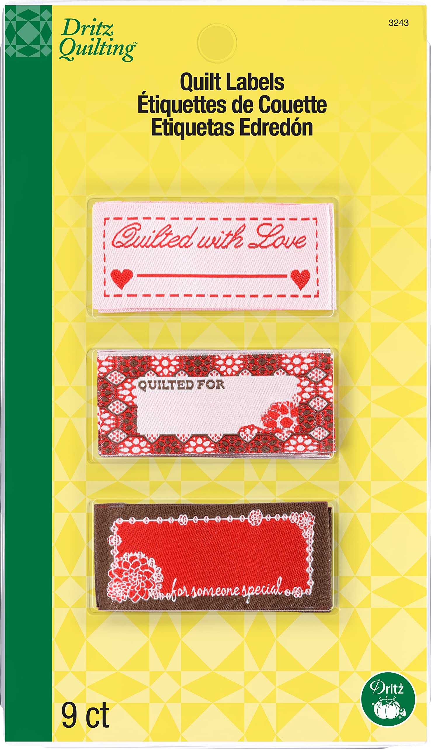 Dritz Sew in Embroidered Labels 9/Pkg-Quilted with Love, Multicolor
