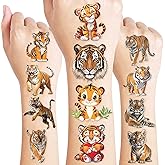 96PCS Tiger Temporary Tattoos for Kids – Jungle Animal Theme Birthday Party Favors, Cute Wild Cat Stickers for Boys Girls, Classroom Gifts, Decorations, Prizes, and Rewards