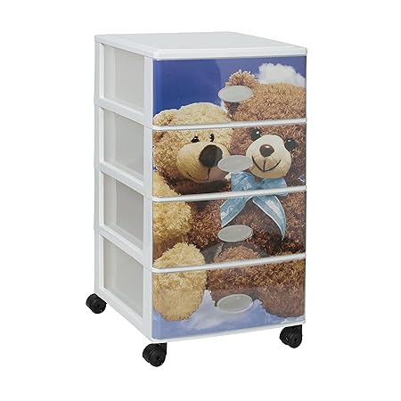 Teddy Bear Kids Children Plastic 4 Drawer Storage Box Chest Unit