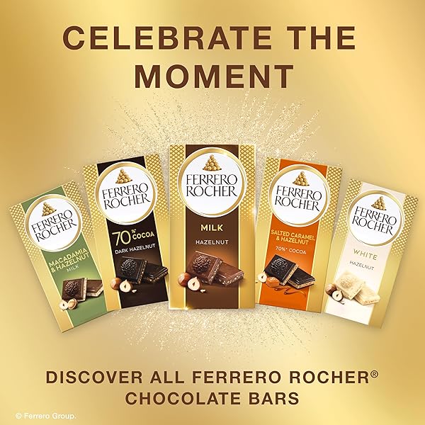 FERRERO ROCHER PREMIUM CHOCOLATE BAR, WHITE CHOCOLATE WITH HAZELNUT FILLING, PERFECT SELF TREAT, 3.1 OZ EACH