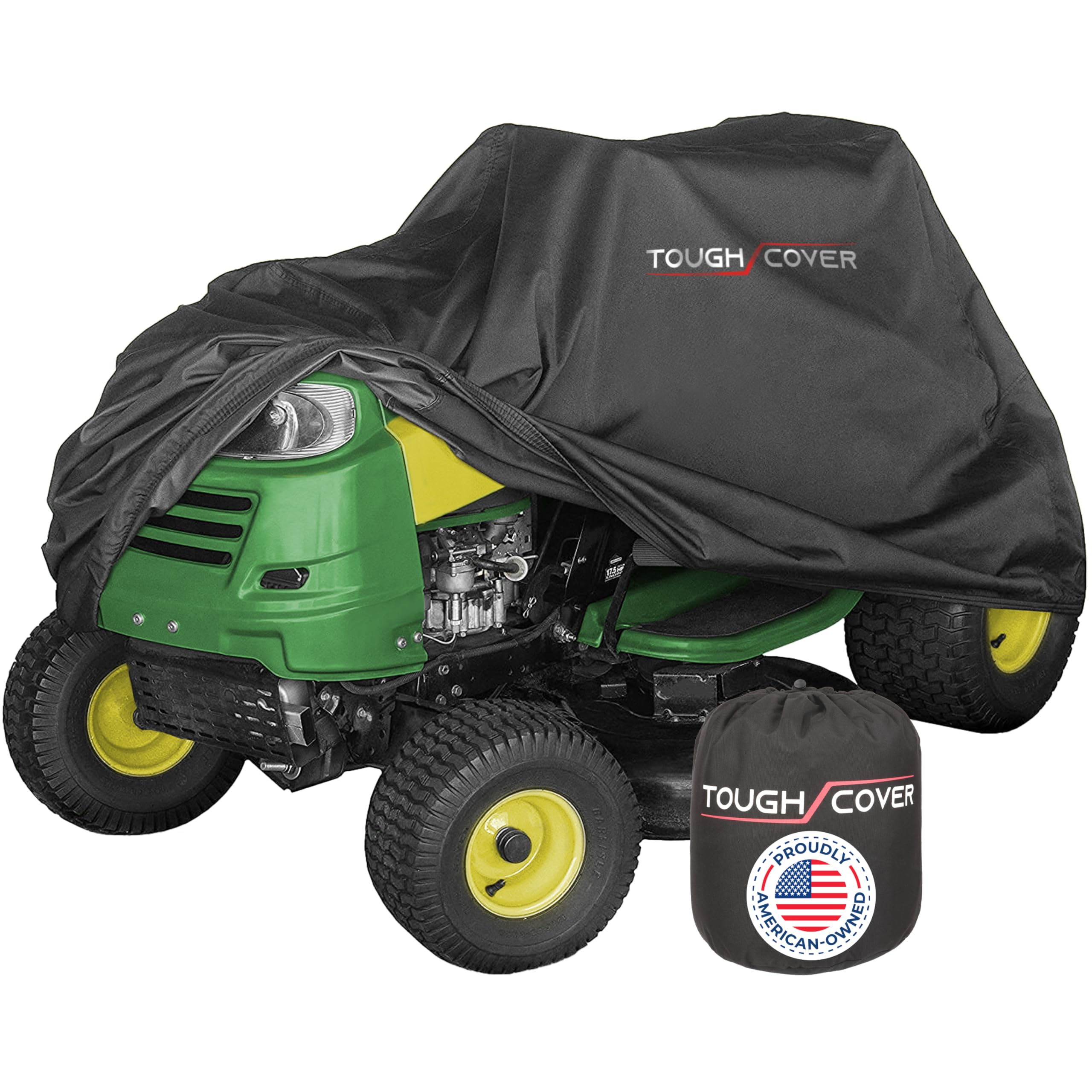 Tough Cover Riding Lawn Mower Cover, Basic. 210D Marine Grade, Universal Fit Tractor, Heavy Duty, Covers Against Water, UV, Dust, Dirt, Wind for Outdoor Garden Storage (Black)