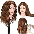 Mannequin Head with 100% Real Human Hair, Beauty Star Manikin Doll Head for Hair Styling, Cosmetology Hairdressing Training Practice Head with Clamp Stand and Braiding Accessories Kit (18" Dark Brown)