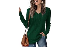 Saloogoe Womens Long Sleeve Tops V Neck Shirts Lightweight Tunic Sweaters Fashion 2024