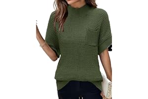 ZEAGOO Women 2024 Sweater Vest Mock Neck Batwing Short Sleeve Oversized Ribbed Knit Tops Fall Pullover Sweater S-XXL
