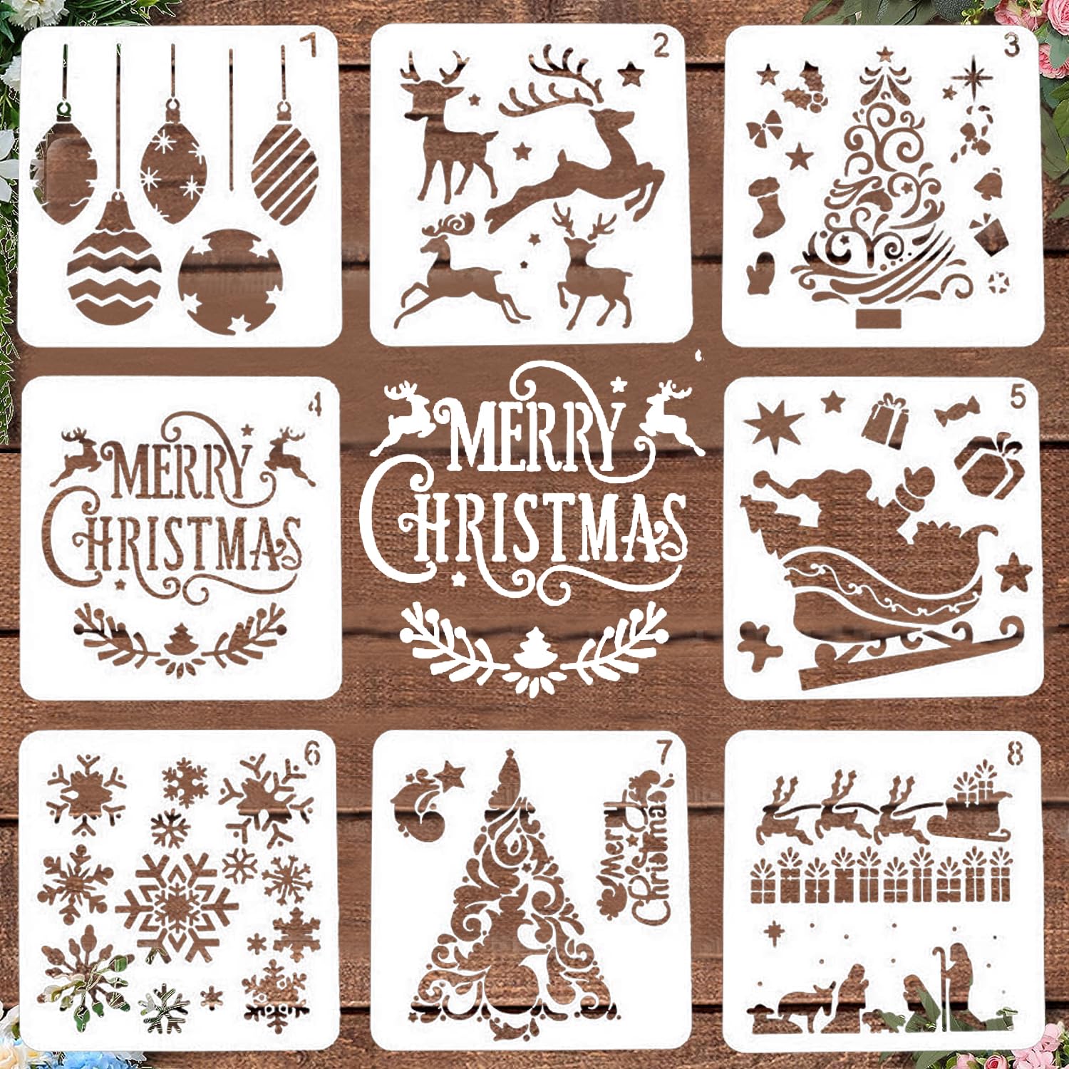 LYPER 6-inch Christmas Stencils - Reusable Santa Claus, Snowmen, Snowflakes, Moose Templates for Painting, DIY Crafts, Christmas Cards, Window Glass, Door, Car, Wood, Ornaments & DIY Projects