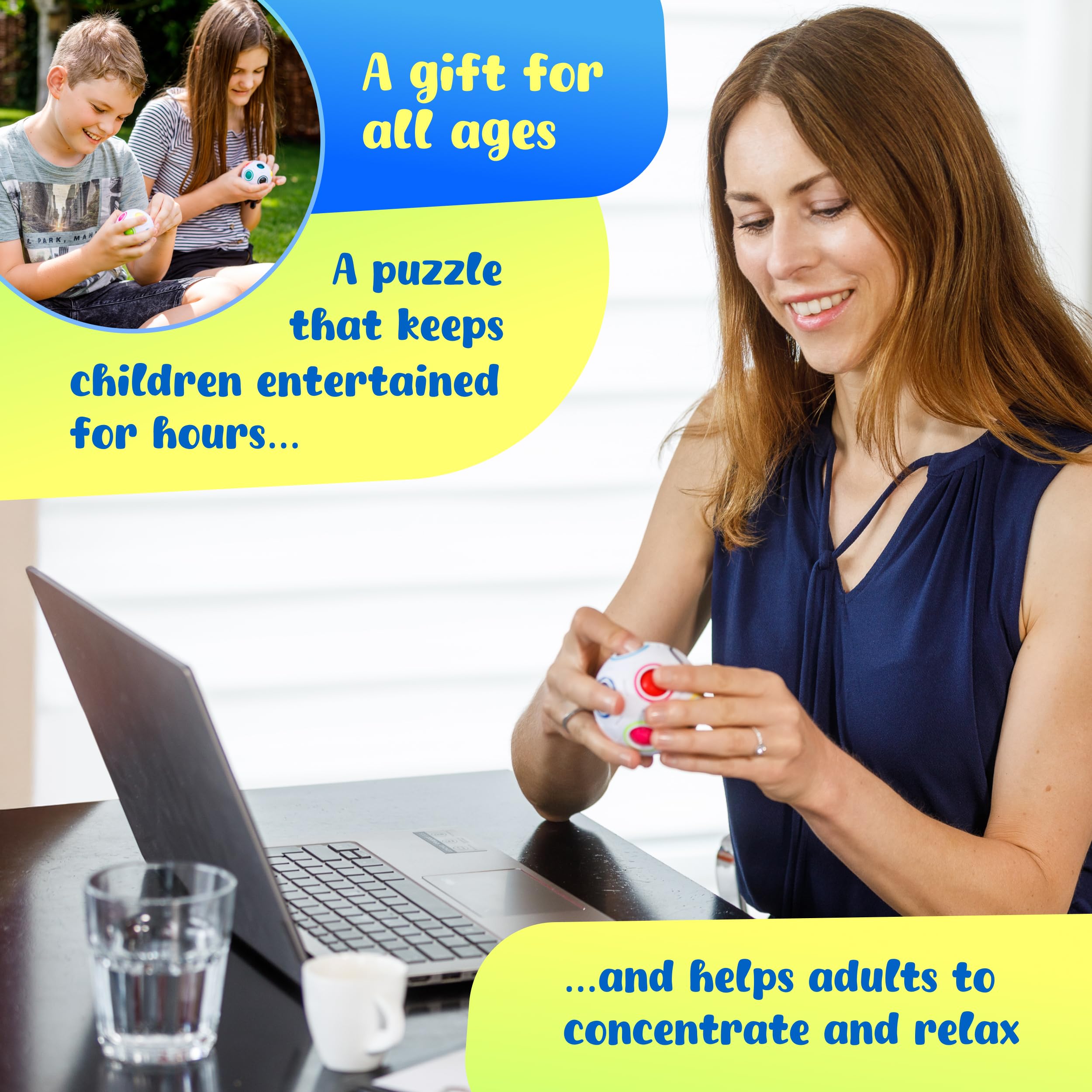 CUBIDI® Original Rainbow Puzzle Ball I Brain Teasers for Kids Ages 6-10 I for Boys and Girls 6+ Years I Travel Toy for Children | Fidget Ball Magic Ball