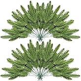 JK-GMTE 30PCS Christmas Pine Needles Green Artificial Pine Branches Fake Greenery Pine Picks for Christmas Crafts Garland Wreath Twigs Stems Tree Decorations