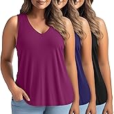 Evervibe 3 Pack Women's Plus Size V Neck Tank Tops Sleeveless Loose Fit Summer Tees Casual Trendy Basic T-Shirts Flat Hem