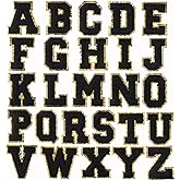 26 Pieces Black Chenille Letter Patches, Embroidered Letters, Glitter Patches, Varsity Iron on Gold Letter Patches, Adhesive Sticker Letter Patch 3.1in Height