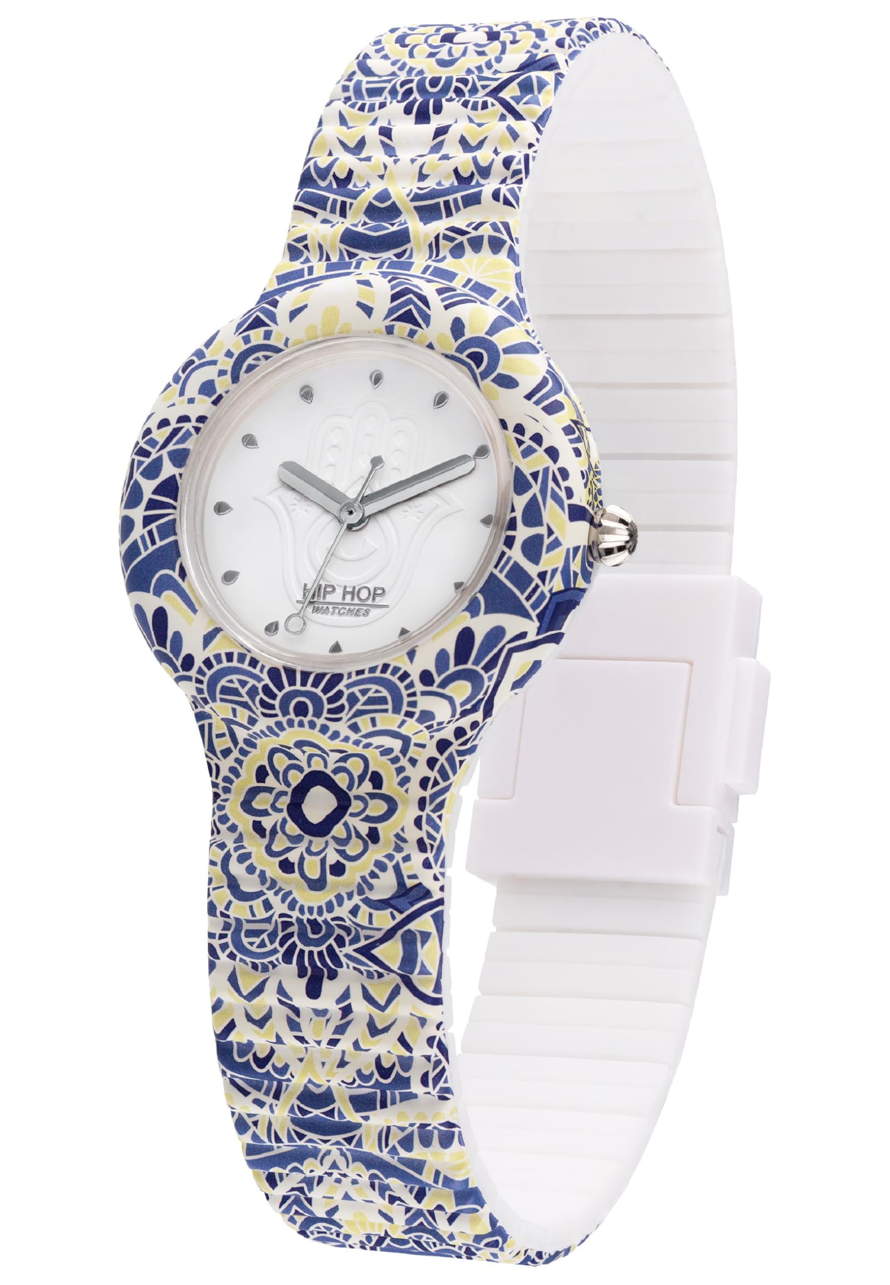 Hip Hop Ladys' Mandala Watch Collection Mono-Colour White dial 3 Hands Quartz Movement and Silicon Printed White Strap HWU1039