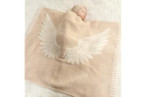 Snuggle Sac Angel Wings Beige Receiving Blanket, Ultra Soft Microfiber Milestone Photo Blankets for Baby, Cozy Lightweight Fuzzy Receiving Blankets for Infant, 30x40 inches