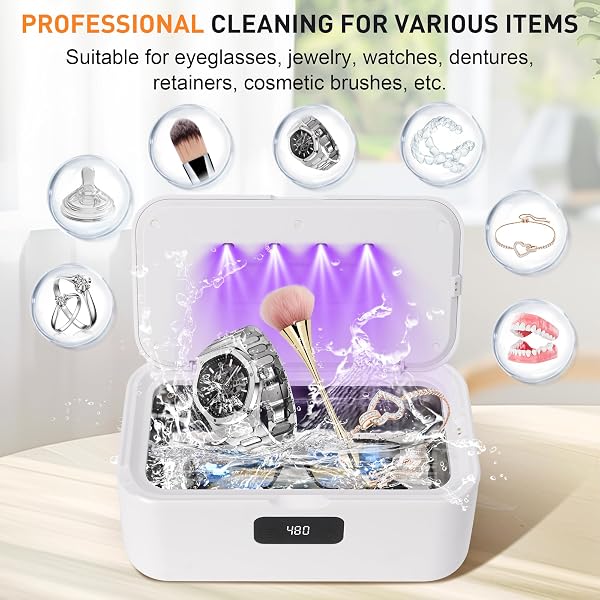 SNAWOWO ULTRASONIC JEWELRY CLEANER MACHINE- 28OZ/800ML 49KHZ PROFESSIONAL RETAINER CLEANER |5 TIMERS LED DISPLAY |304 STAINLESS STEEL TANK FOR JEWELRY, DENTURES, RETAINERS, GLASSES, RINGS, WATCH STRAP