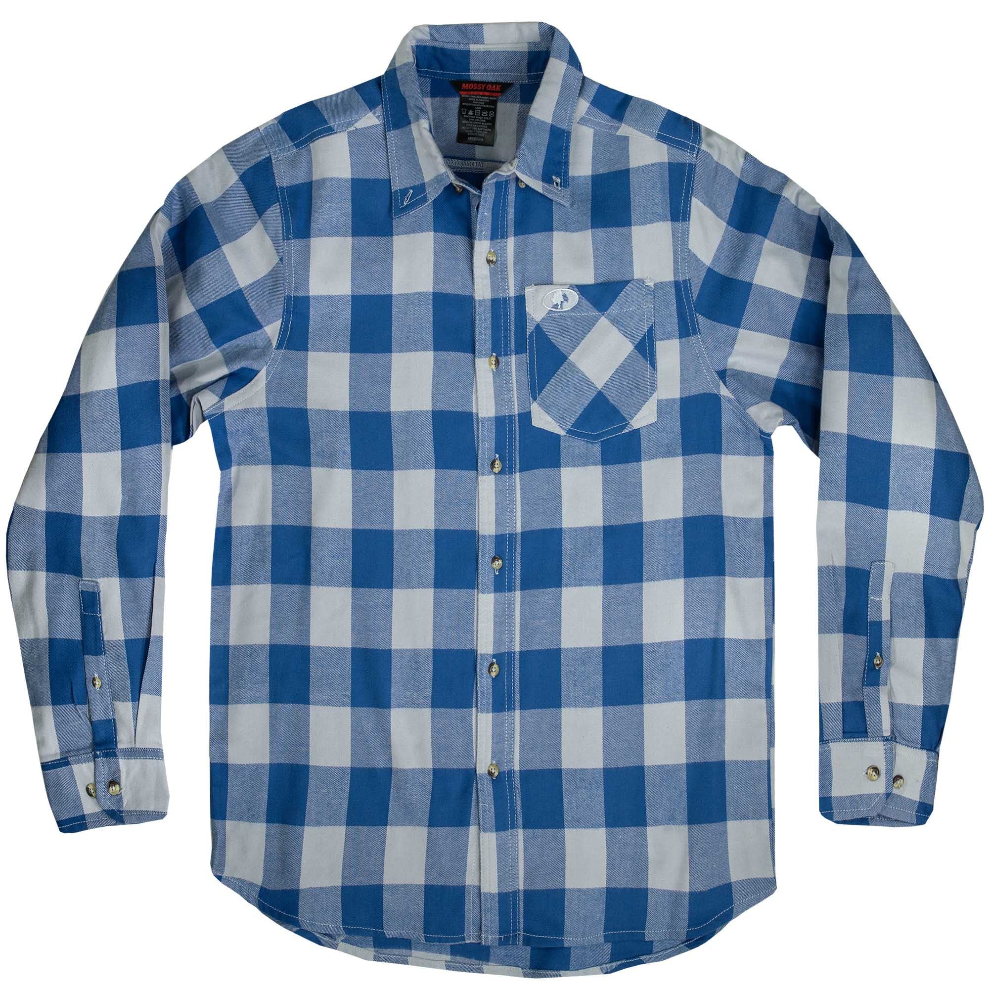 Mossy Oak Men’s Plaid Flannel Shirt, Blue Heather Buffalo, X-Large